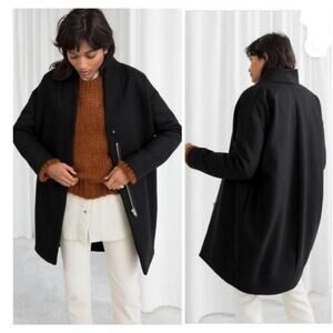 & Other Stories Cocoon Wool Blend Black Coat Size 6 Minimalist Winter Jacket